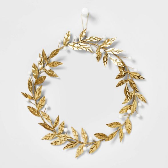 14in Metal Gold Botanical Wreath with White Berries - Wondershop™ | Target