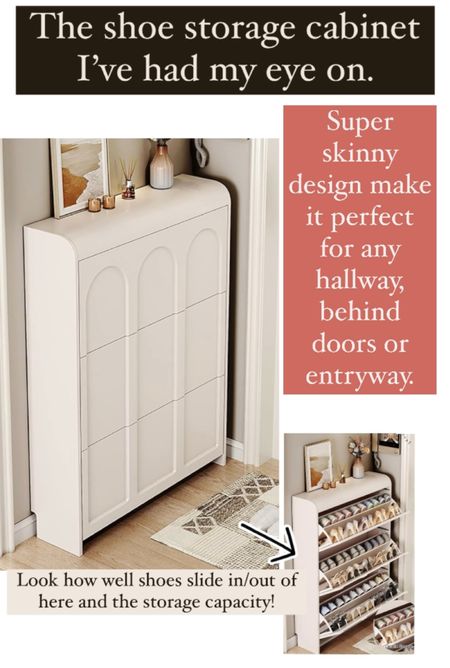 Shoe storage cabinet with skinny design - makes it perfect for any hallway, behind doors or even the entryway.

#LTKHome #LTKBeauty #LTKShoeCrush