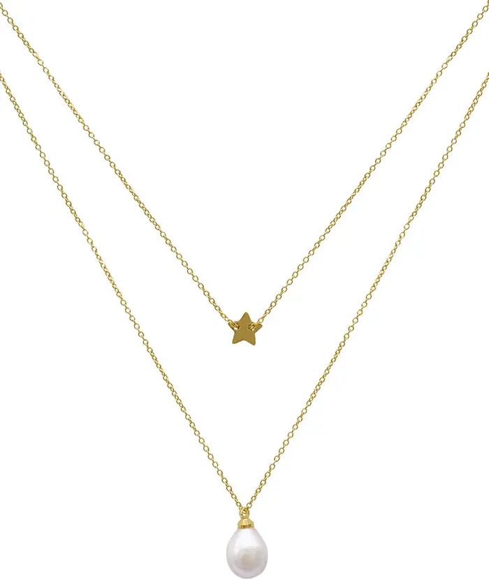ADORNIA 14K Gold Plated Star & Baroque Pearl Layered Necklace | Nordstromrack | Nordstrom Rack