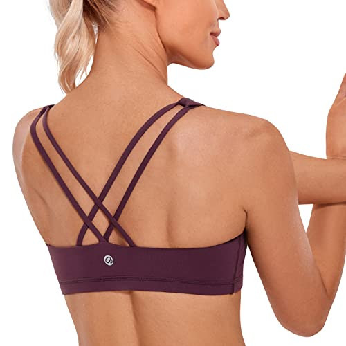 CRZ YOGA Women's Light Support Strappy Sports Bra - Low Cut Wirefree Padded Yoga Cami Criss Cross Back Dark Russet Large | Amazon (US)