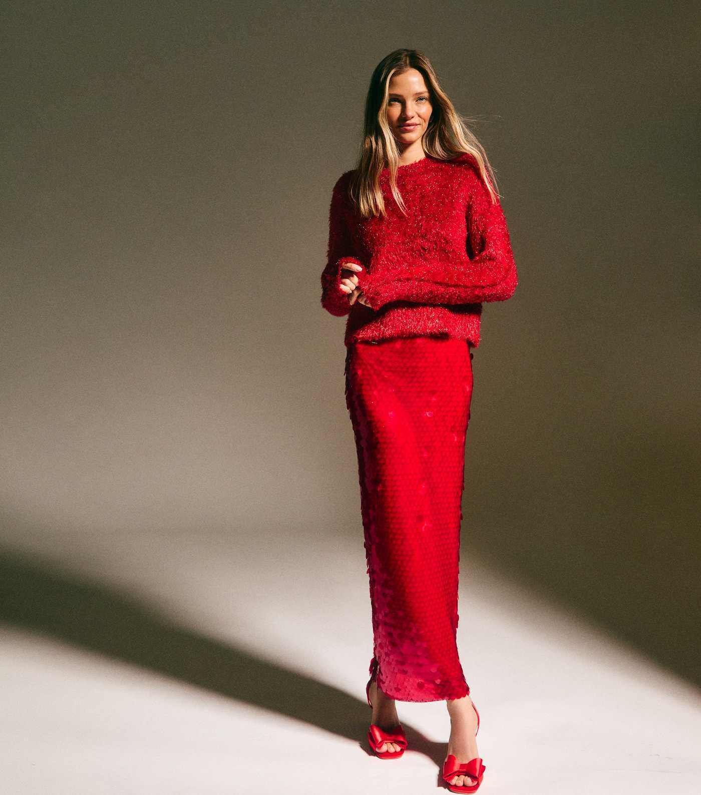 Red Sequin Midi Skirt | New Look | New Look (UK)