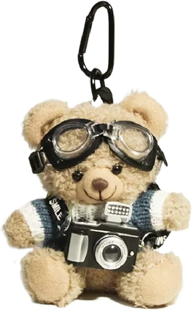 Cute Bear Bag Charms Plush Keychain with Flash Camera & Glass for Handbags Purses Totes Backpacks | Amazon (US)