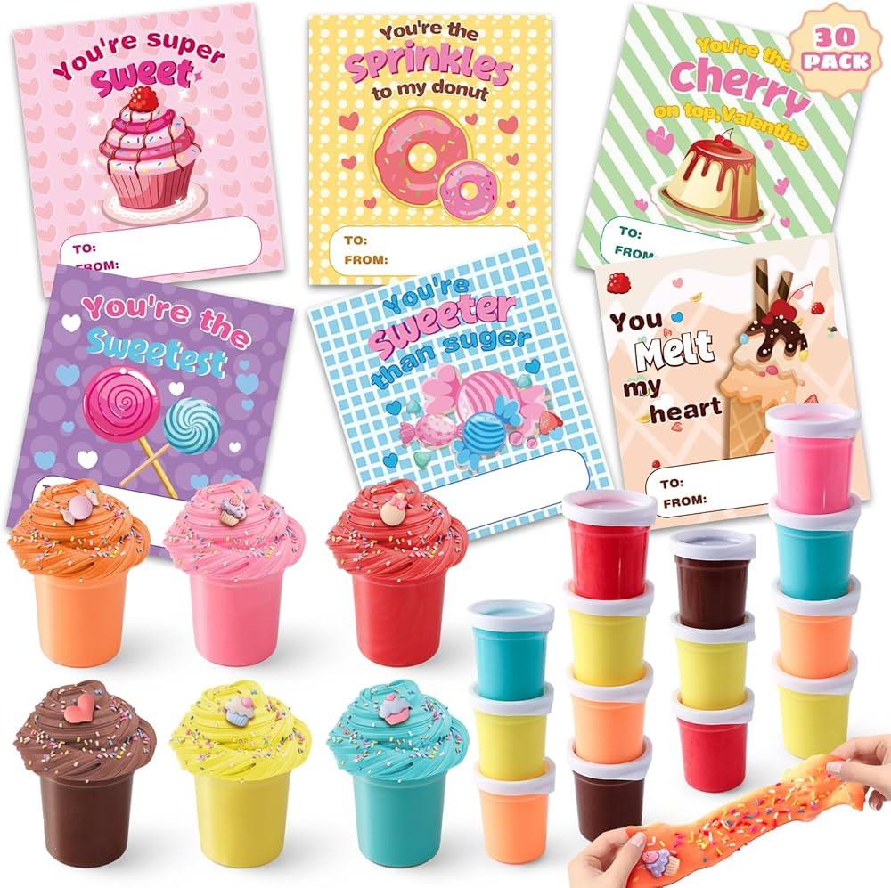 SpringFlower 30 Pack Valentines Day Card, Valentine's Card With Butter Slime Toy, Valentines Part... | Amazon (US)