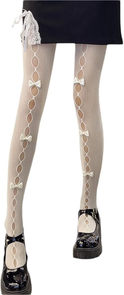 Women Lolita Tights with Bows Cute Mesh Hallow Harajuku Stockings 80S 90S Female Girls Gothic Lac... | Amazon (US)