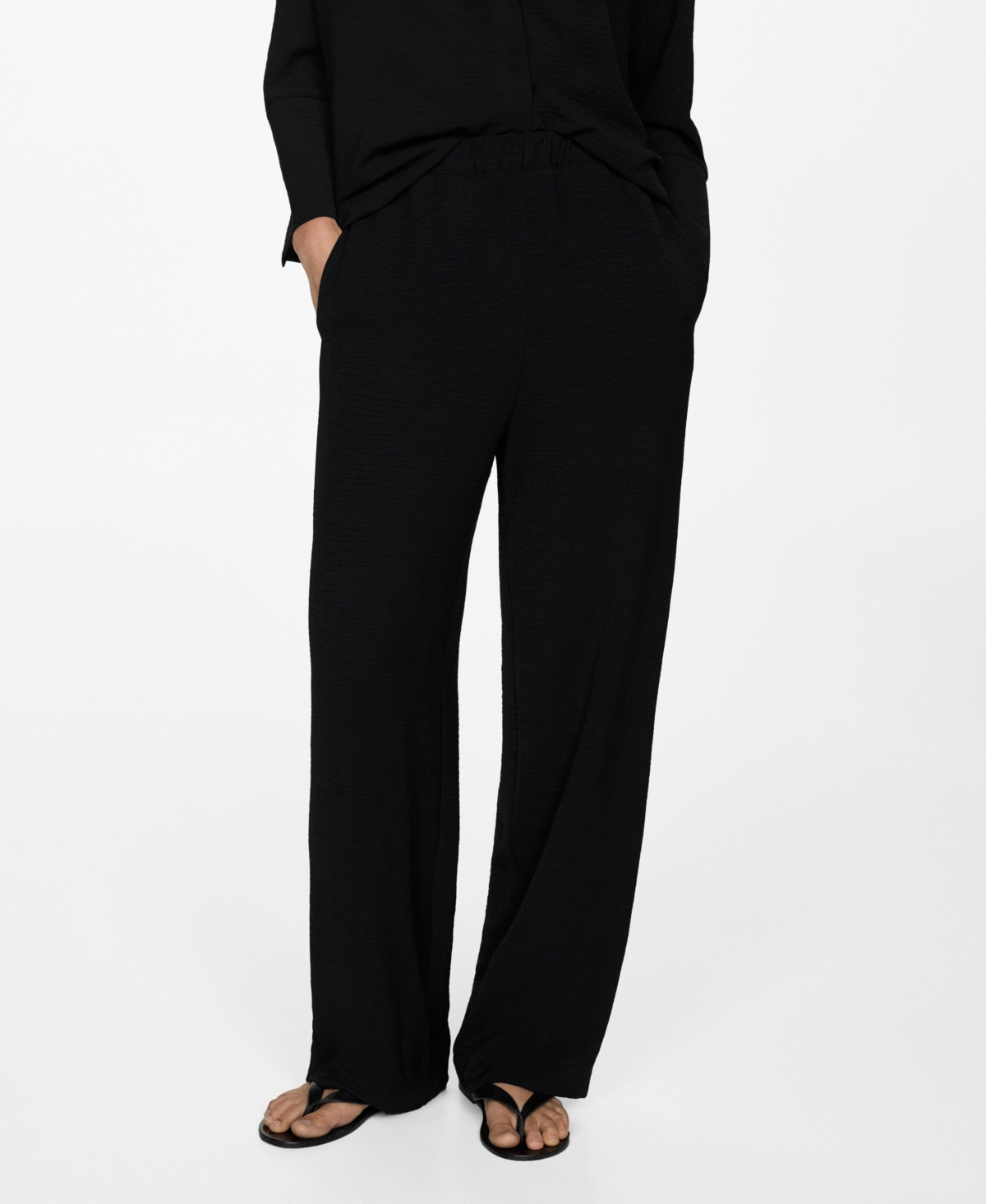 Mango Women's Textured Flowy Pants - Black | Macy's