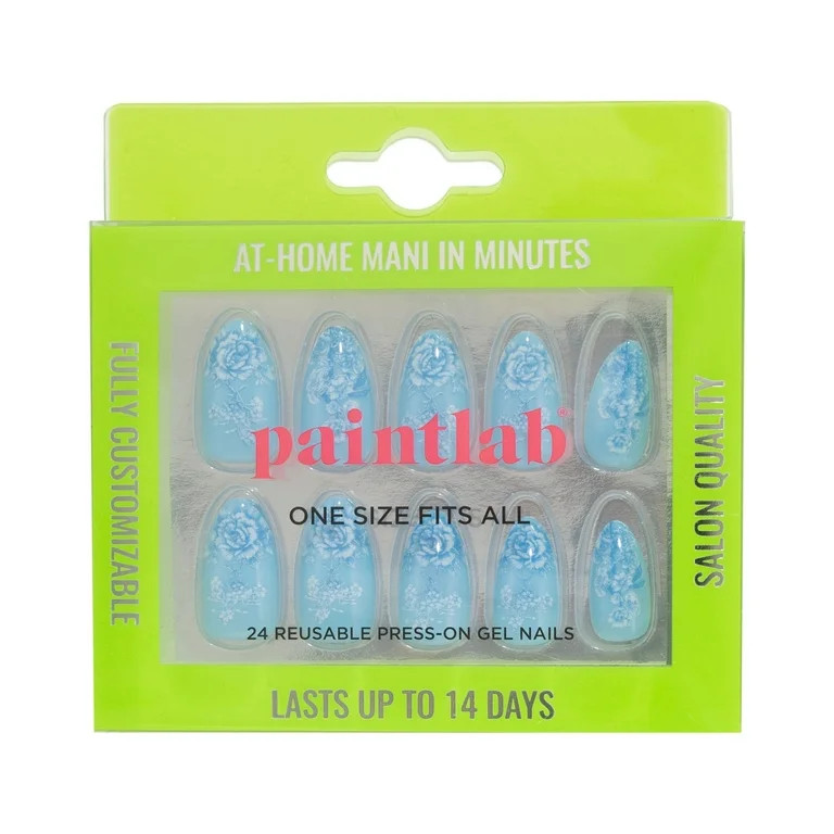 PaintLab Reusable Press-on Gel Nails Kit, Almond Shape, Positano Blue, 30 Count | Walmart (US)