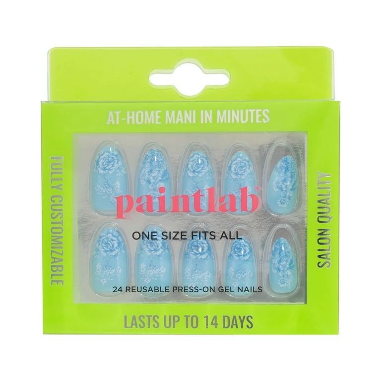 PaintLab Reusable Press-on Gel Nails Kit, Almond Shape, Positano Blue, 30 Count | Walmart (US)