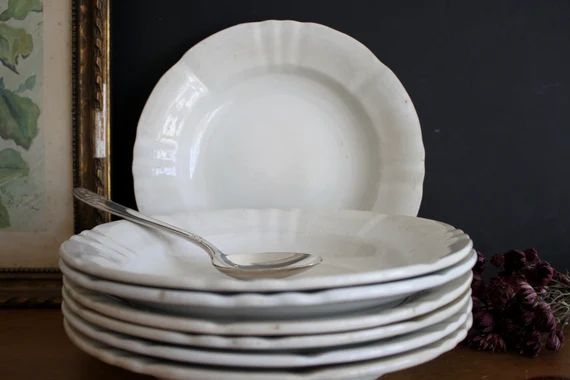 French Antique White Ironstone Bowl Tea Stained Plates SAINT AMAND | Etsy (US)