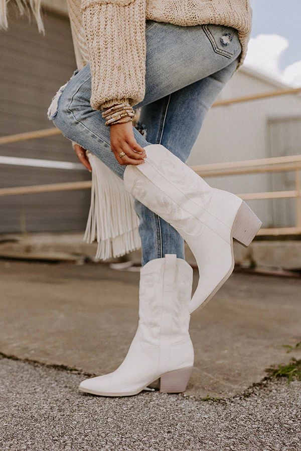 The Barrett Faux Leather Cowboy Boot in White | Impressions Online Boutique
