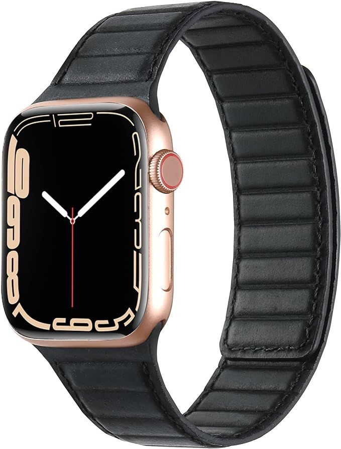 INI New For 2023 Compatible With Apple Watch Band 100% Full Grain Leather Magnetic Link For Serie... | Amazon (US)