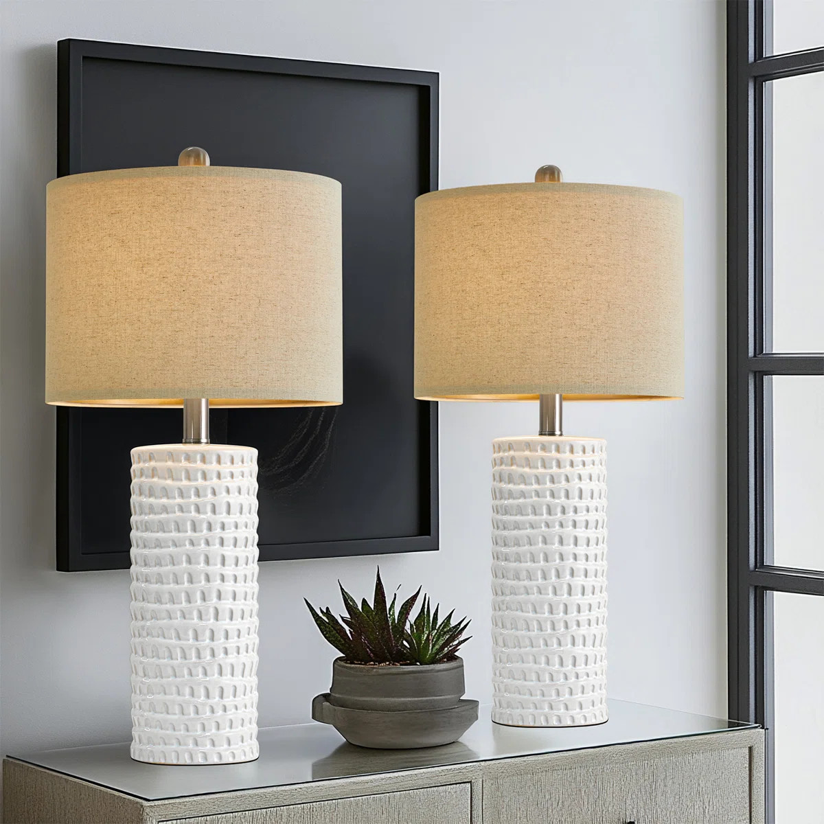 Anazagene 24＂Modern Ceramic Table Lamp Set, Suitable For Living Room, Bedroom, Office (Set of 2... | Wayfair North America