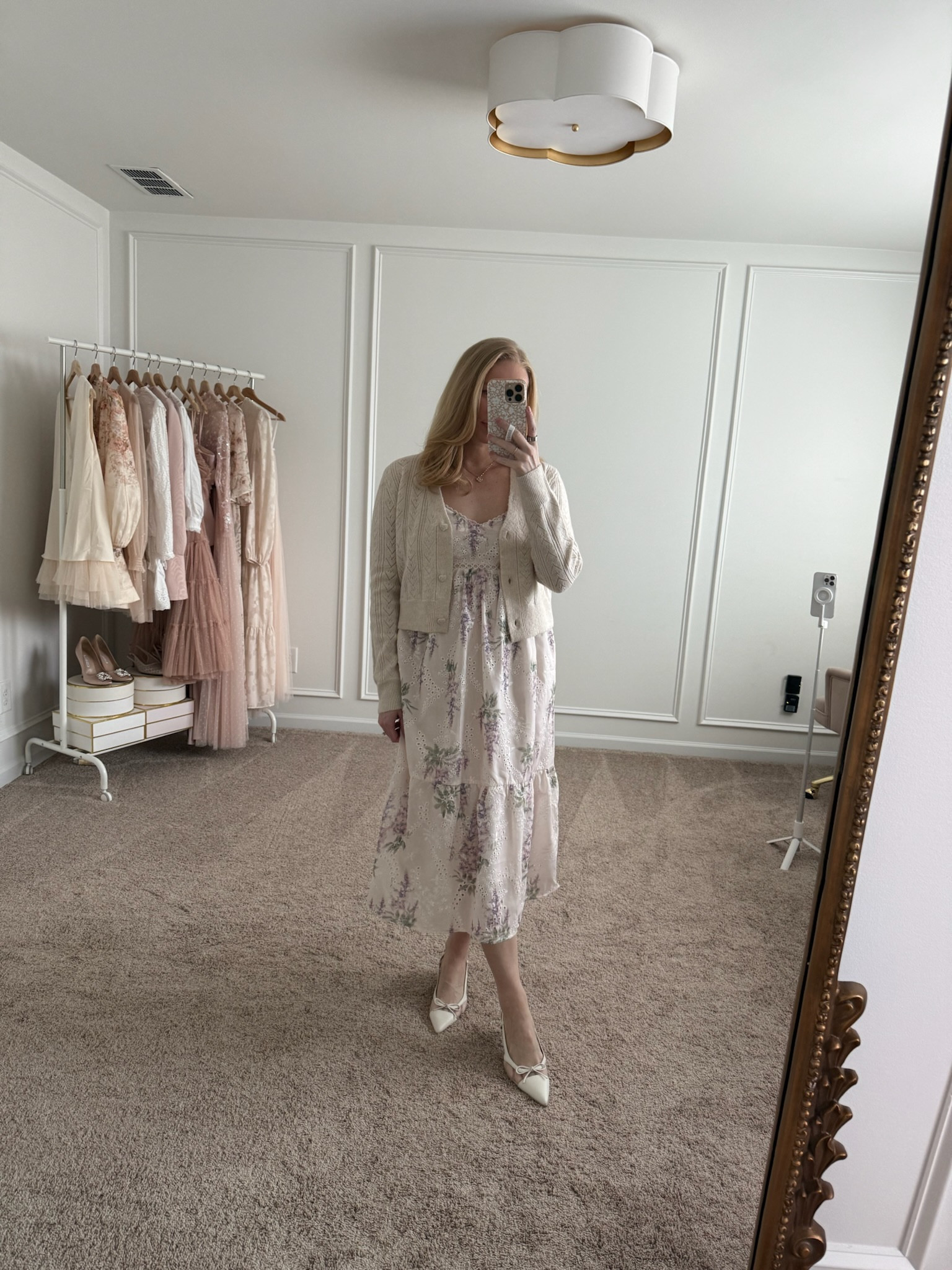 The prettiest spring midi dress from Nordstrom! I layered it with a cardigan until the weather warms up. Wearing size small in the dress and size medium in the cardigan. Spring dresses // shower dresses // brunch dresses // workwear // Nordstrom finds 

#LTKSeasonal #LTKStyleTip
