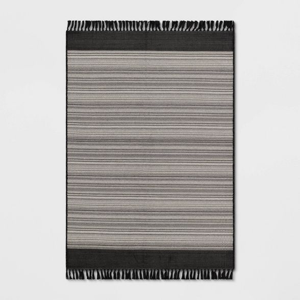 Outdoor Rug Striped Fringe Black - Project 62™ | Target