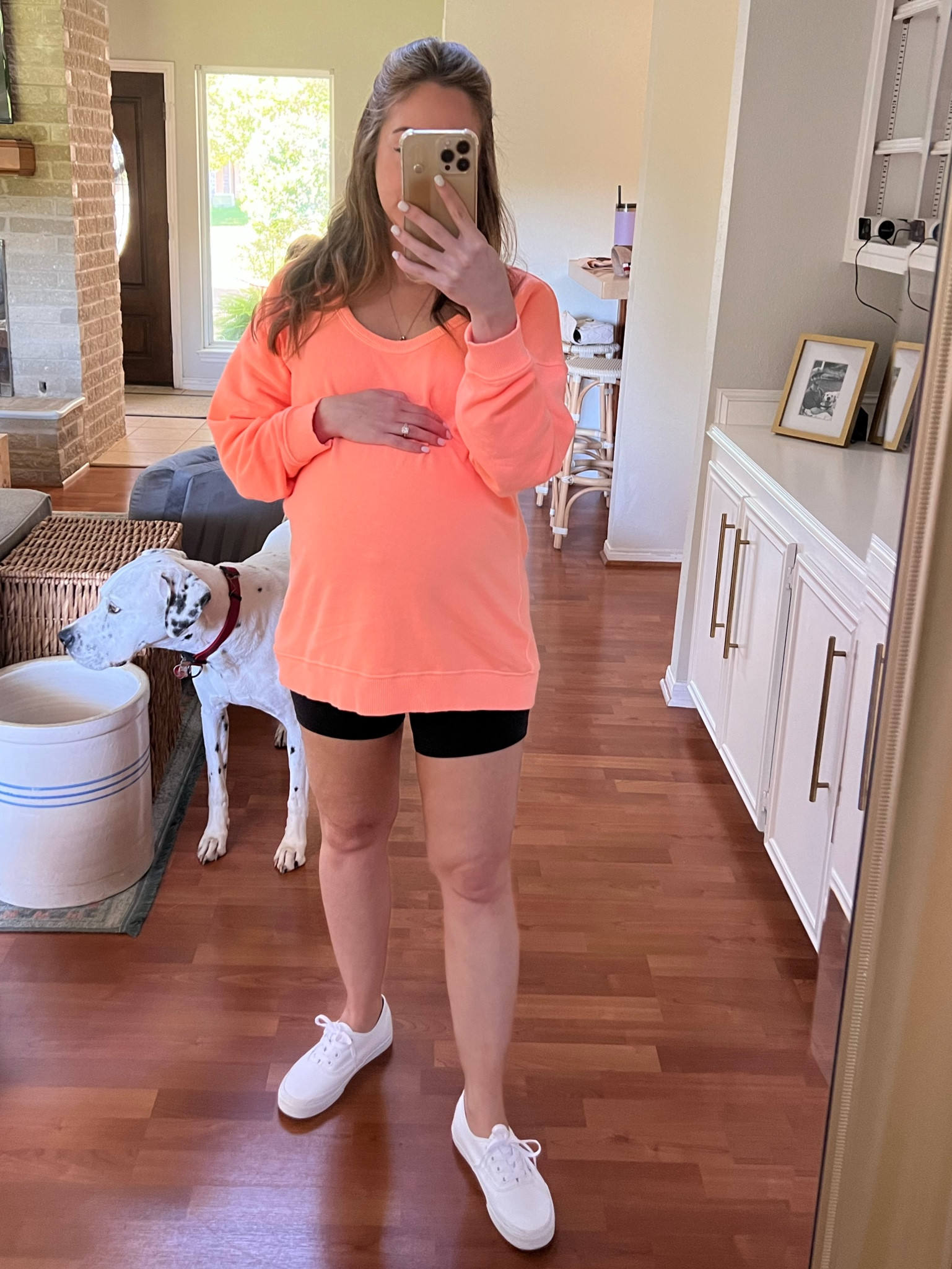 Biker short and sweatshirt look with the bump! I dozed up one in both the top and shorts to fit my bump! 39.5 weeks today! 

#LTKbump