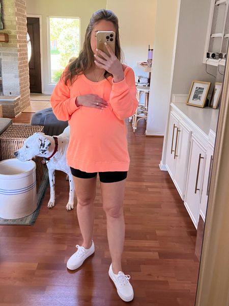 Biker short and sweatshirt look with the bump! I dozed up one in both the top and shorts to fit my bump! 39.5 weeks today! 

#LTKbump