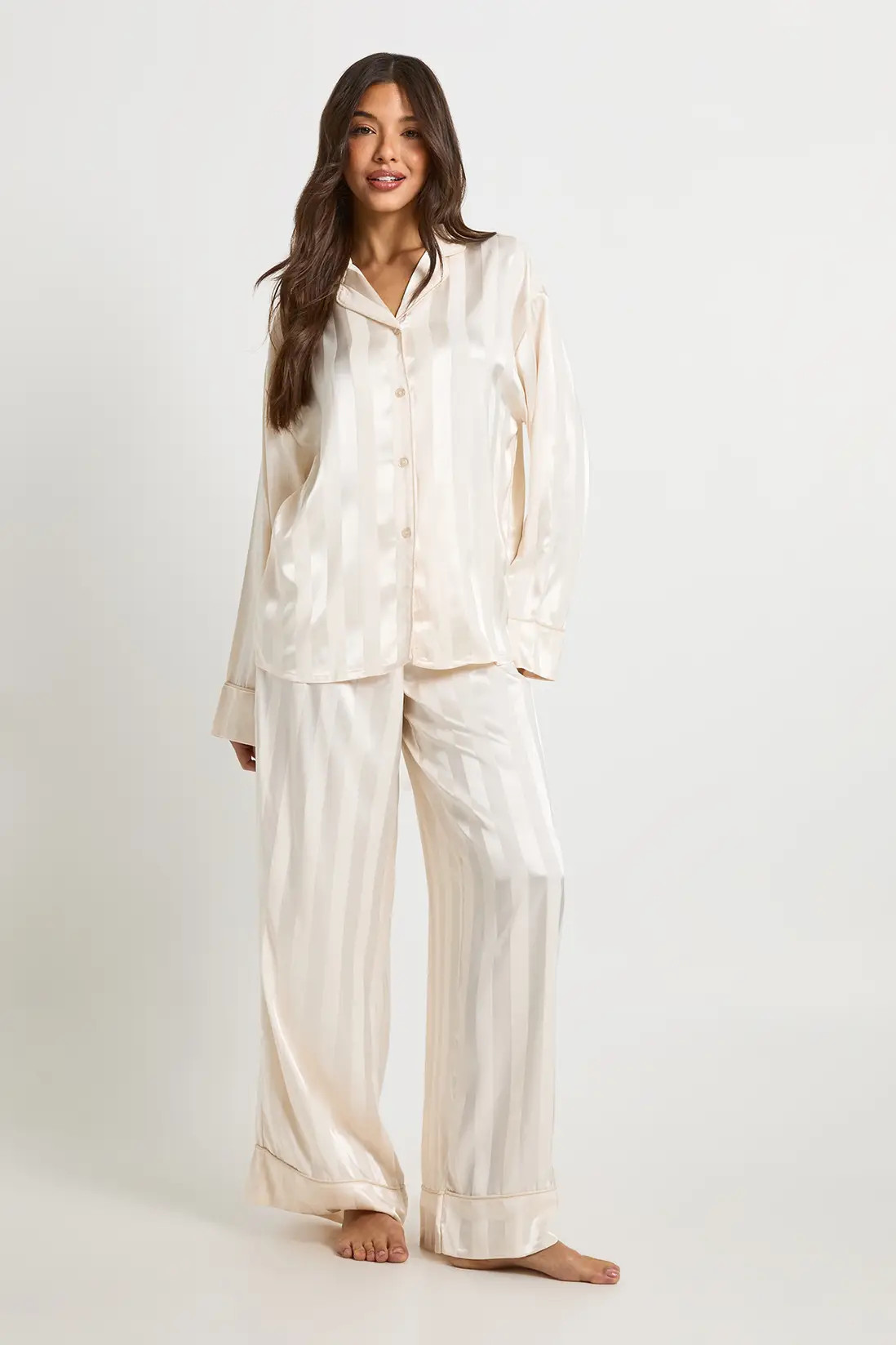 Jacquard Satin Oversized Long Sleeve Shirt & Trouser Pyjama Set | boohoo (US & Canada)