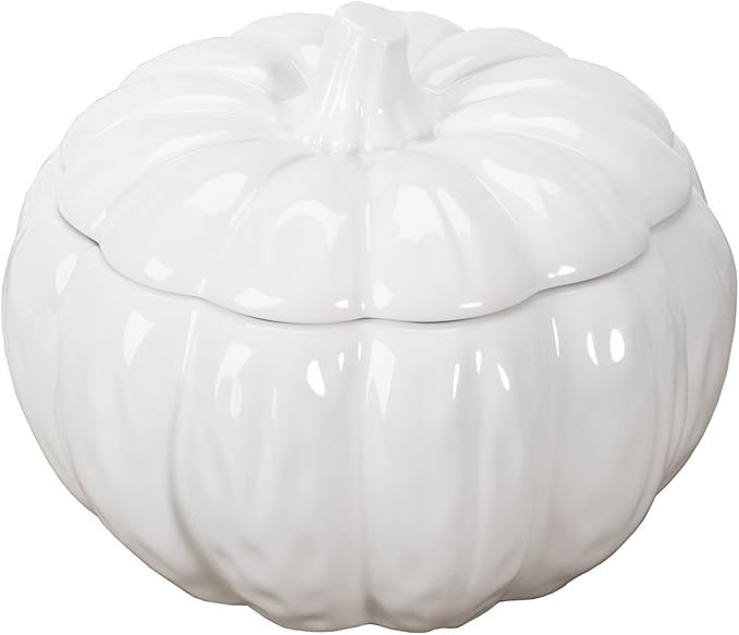 Ceramic Pumpkin Round Soup Bowl Container with Fitting Lid White | Amazon (US)