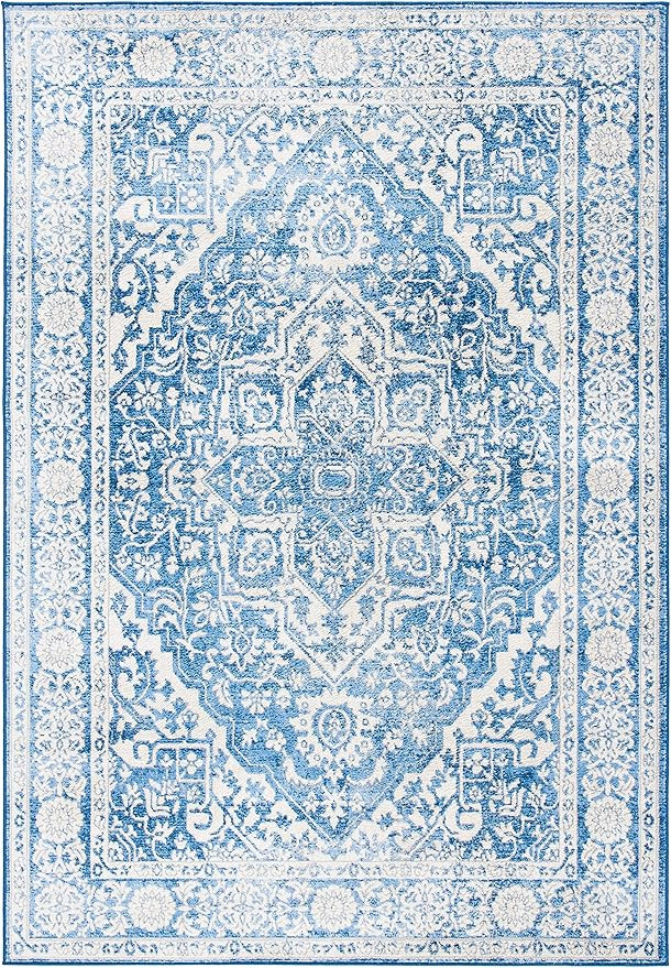 SAFAVIEH Brentwood Collection 5'3" x 7'6" Ivory / Navy BNT832A Medallion Distressed Non-Shedding ... | Amazon (US)