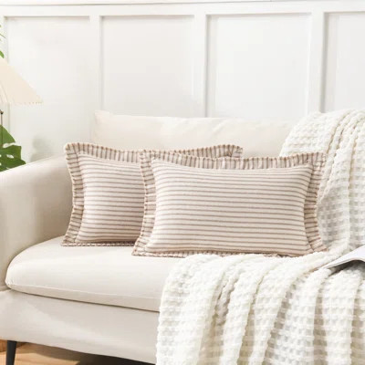 Boho Yarn Dyed Stripe Fringe Pillow Covers Cozy Farmhouse Linen Textured Cushion Cover Soft Accent Pillowcase | Wayfair North America