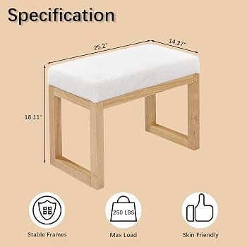 Rectangular Ottomans Bench, 25 Inch Footstool, Made Loop Yarn Fabric and Sturdy Rubber Wood, Perf... | Amazon (US)