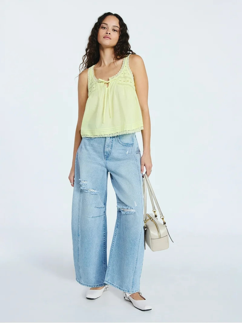 Scoop Women's and Women's Plus Flowy Cotton Tank Top with Lace Trim, Sizes XS-4X | Walmart (US)