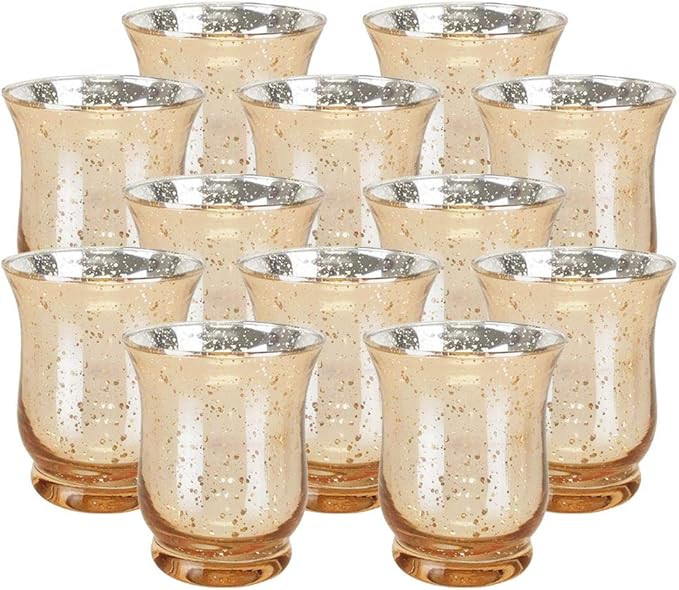 Just Artifacts Mercury Glass Hurricane Votive Candle Holder 3.5-Inch (12pcs, Speckled Gold) - Mer... | Amazon (US)
