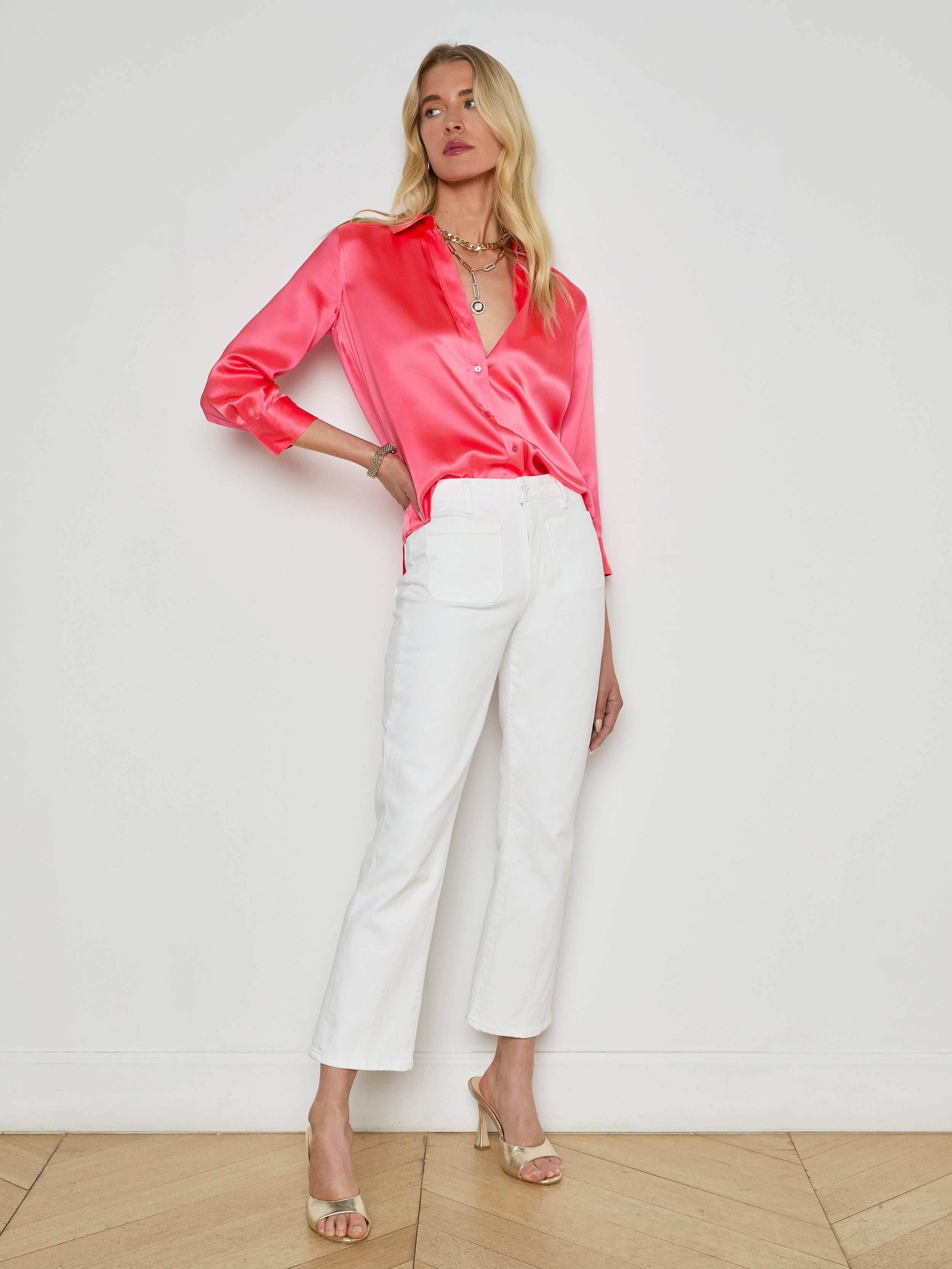 L'AGENCE - Noya Cropped Slim Flare Jean in Blanc | L'Agence