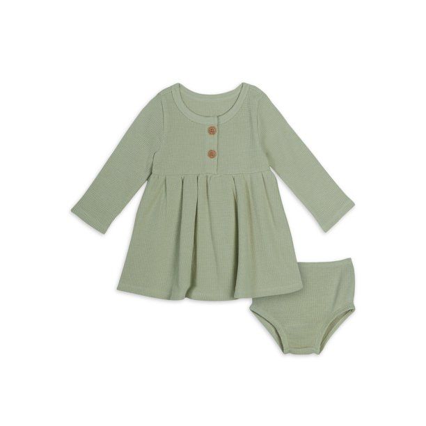 Modern Moments by Gerber Baby Girl Waffle Long Sleeve Dress & Diaper Cover Outfit Set, 2 Piece, S... | Walmart (US)