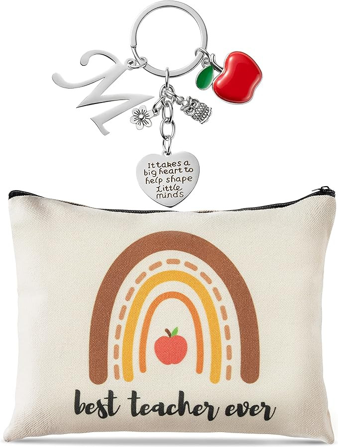 2pcs Teacher Appreciation Gift Set Best Teacher Ever Makeup Pouch and Thank You Initial Letters K... | Amazon (US)