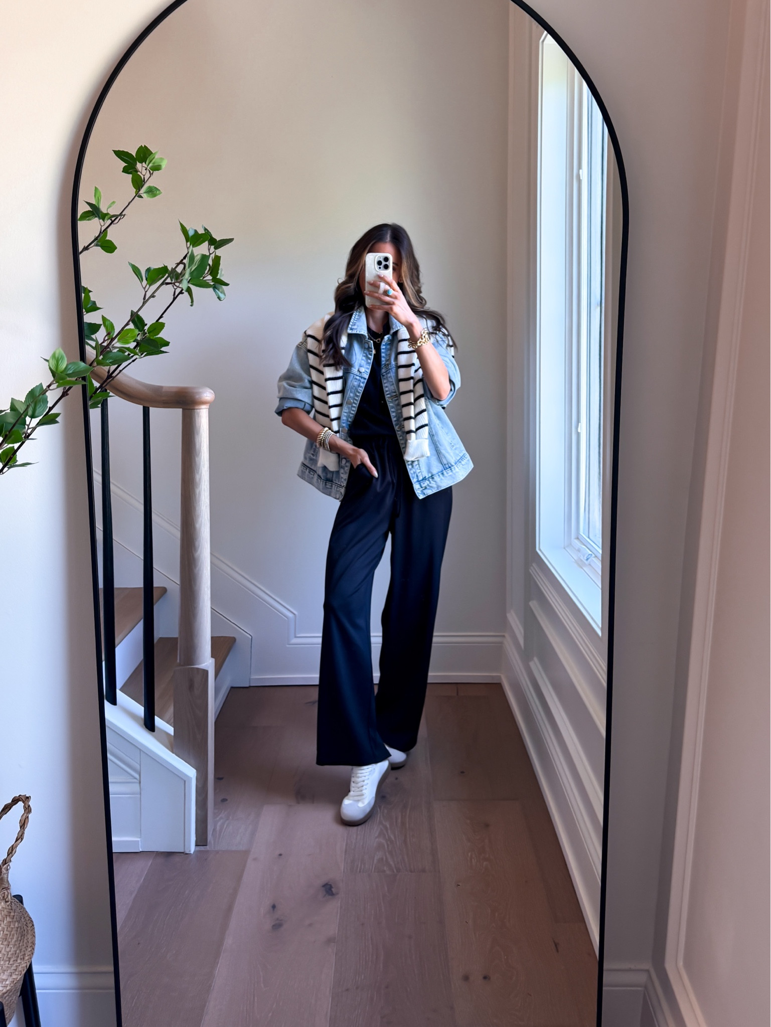 Wearing a small two piece set and medium jean jacket  

#LTKootd #LTKmomlife #LTKTravel