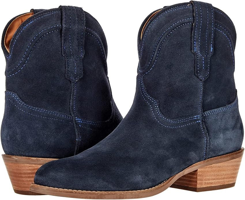 LEHOOR Women Cowboy Western Ankle Boots Pointed toe Low Stacked Heel Cowgirl Booties V Cut Retro ... | Amazon (US)