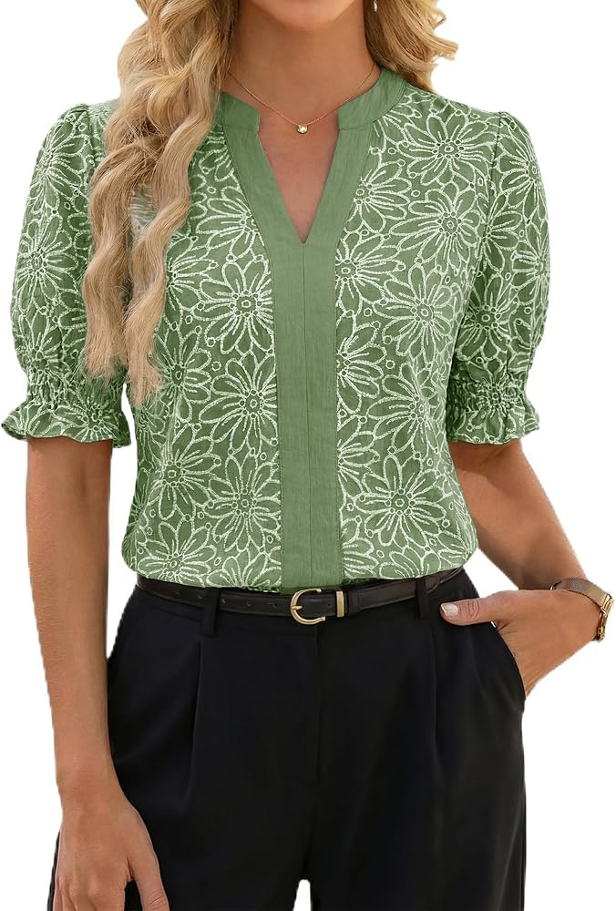 Blooming Jelly Women Puff Ruffled Sleeves Dressy Casual Blouses Floral Print V Neck Tops Color Bl... | Amazon (US)