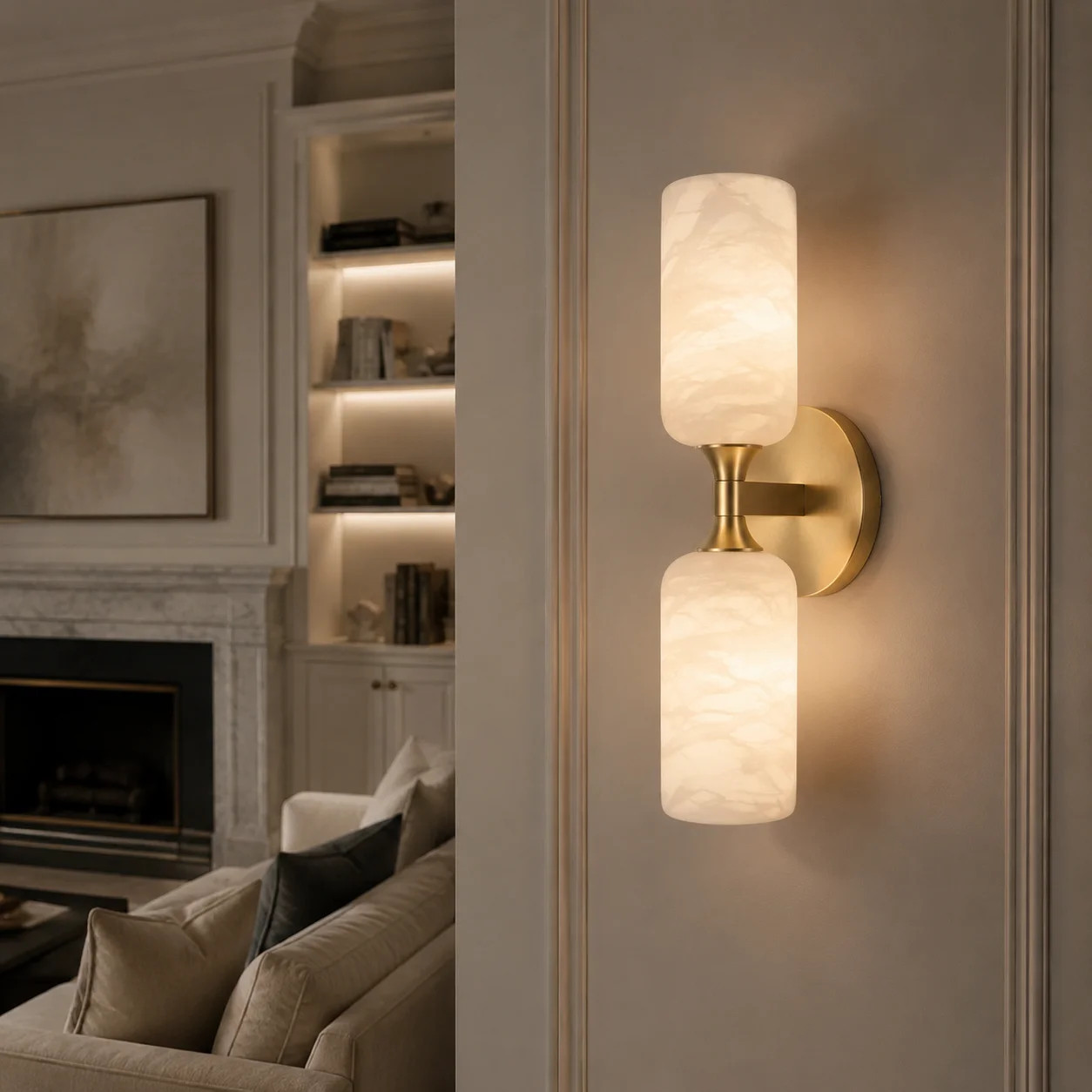 Aleinah 14" Modern White Alabaster Marble Bathroom Vanity Wall Sconces | Wayfair North America