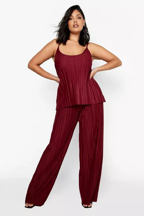 Plus Plisse Cami And Wide Leg Co-ord | Boohoo.com (US & CA)