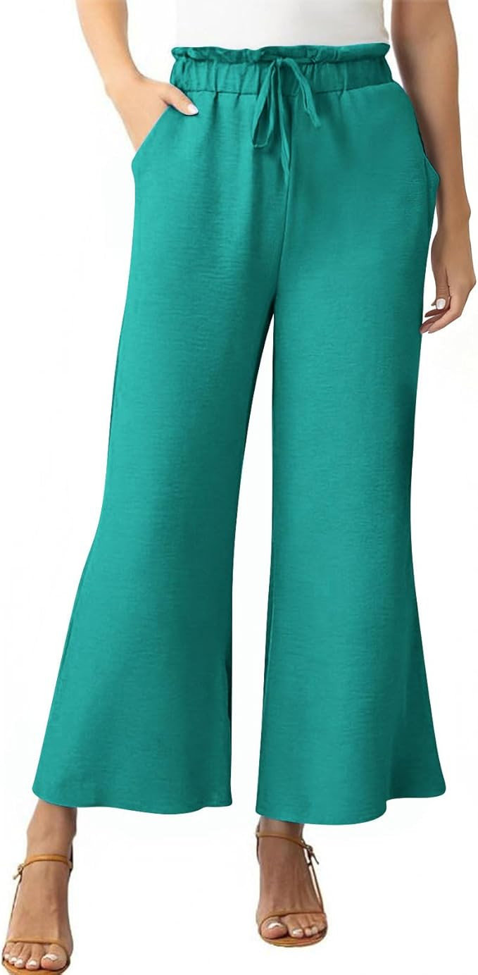 hlysgo Gauze Pants for Women Ruffled High Waisted Drawstring Cropped Pants Casual Loose Comfy Wid... | Amazon (US)