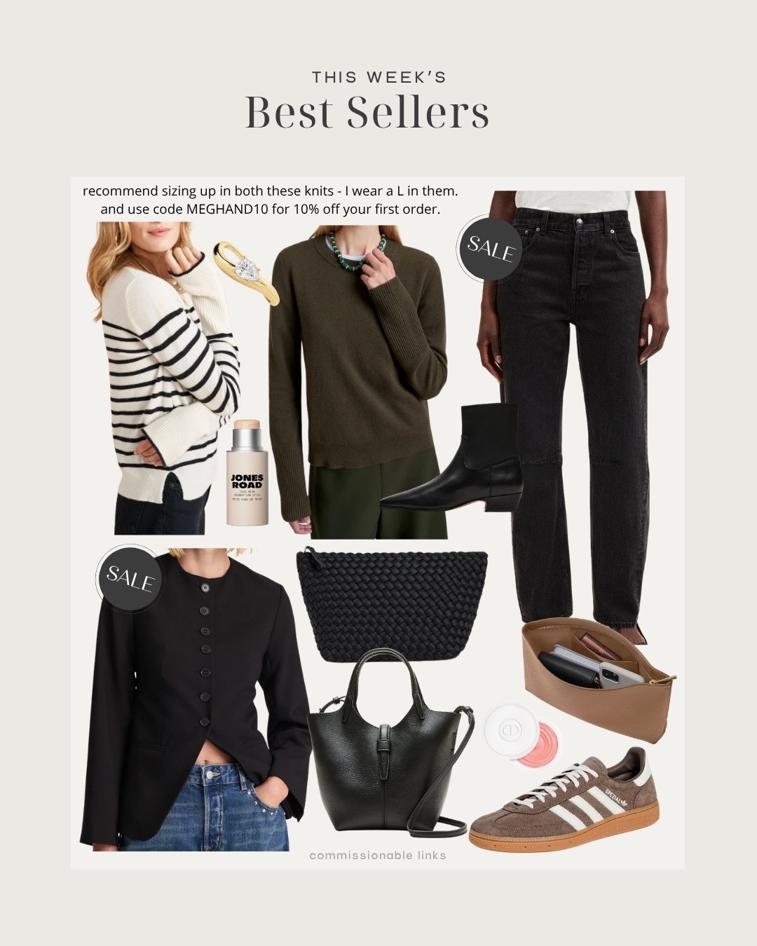 This week’s bestsellers!
Cashmere sweaters
Black blazer
Barrel leg jeans on sale
Adidas sneakers
Travel pouches
Cosmetic pouches

#LTKSeasonal