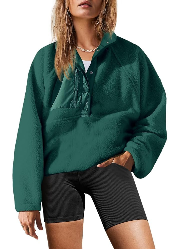 Yanekop Womens Fuzzy Fleece Pullover Sherpa Sweatshirt Long Sleeve Button Down Sweater Winter Fle... | Amazon (US)