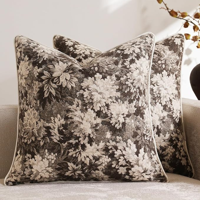 Pack of 2 Vintage Floral Euro Sham Covers 24x24 Boho Farmhouse Accents Chenille Square Decorative... | Amazon (US)