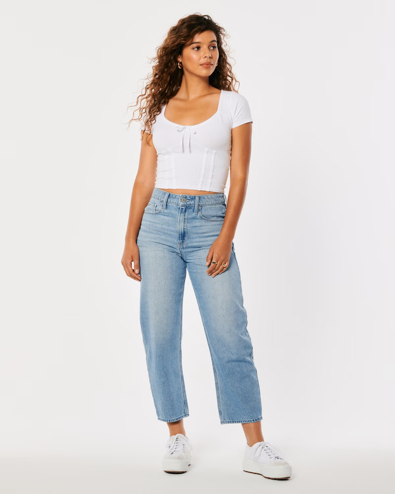 High-Rise Light Medium Wash Barrel Jeans | Hollister (US)