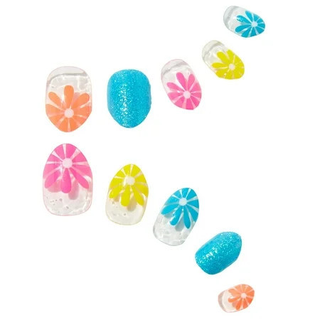 Claire s Retro Classic Faux Nails 24-Pcs Set Yellow Pink Orange Blue with Adhesive Tabs | Walmart (US)