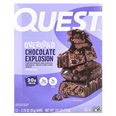 Quest Nutrition, Overload Protein Bar, Chocolate Explosion, 12 Bars, 2.15 oz (61 g) Each | iHerb