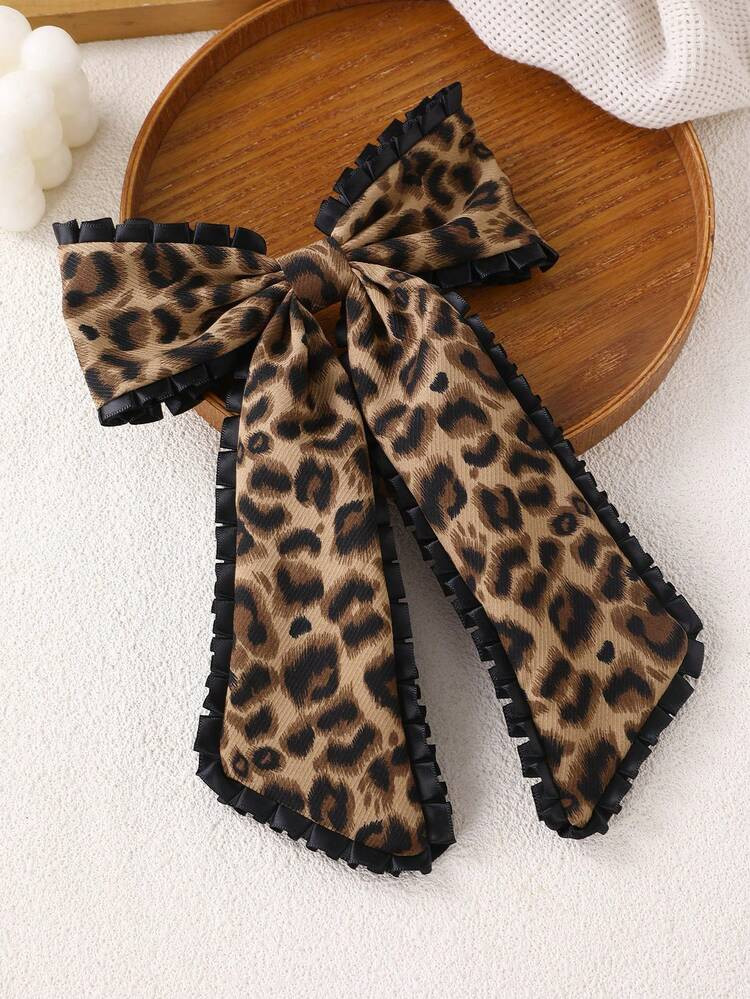 1pc Women's Fashion Leopard Print Bowknot Ruffled Hair Clip, Suitable For Everyday Wear In Autumn... | SHEIN
