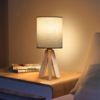 Modern Wood & Linen Table Lamp – Beige Fabric Shade, Rocker Switch (bulb Not Included), Perfect For Bedroom/desk/reading Nook Lighting | Wayfair North America