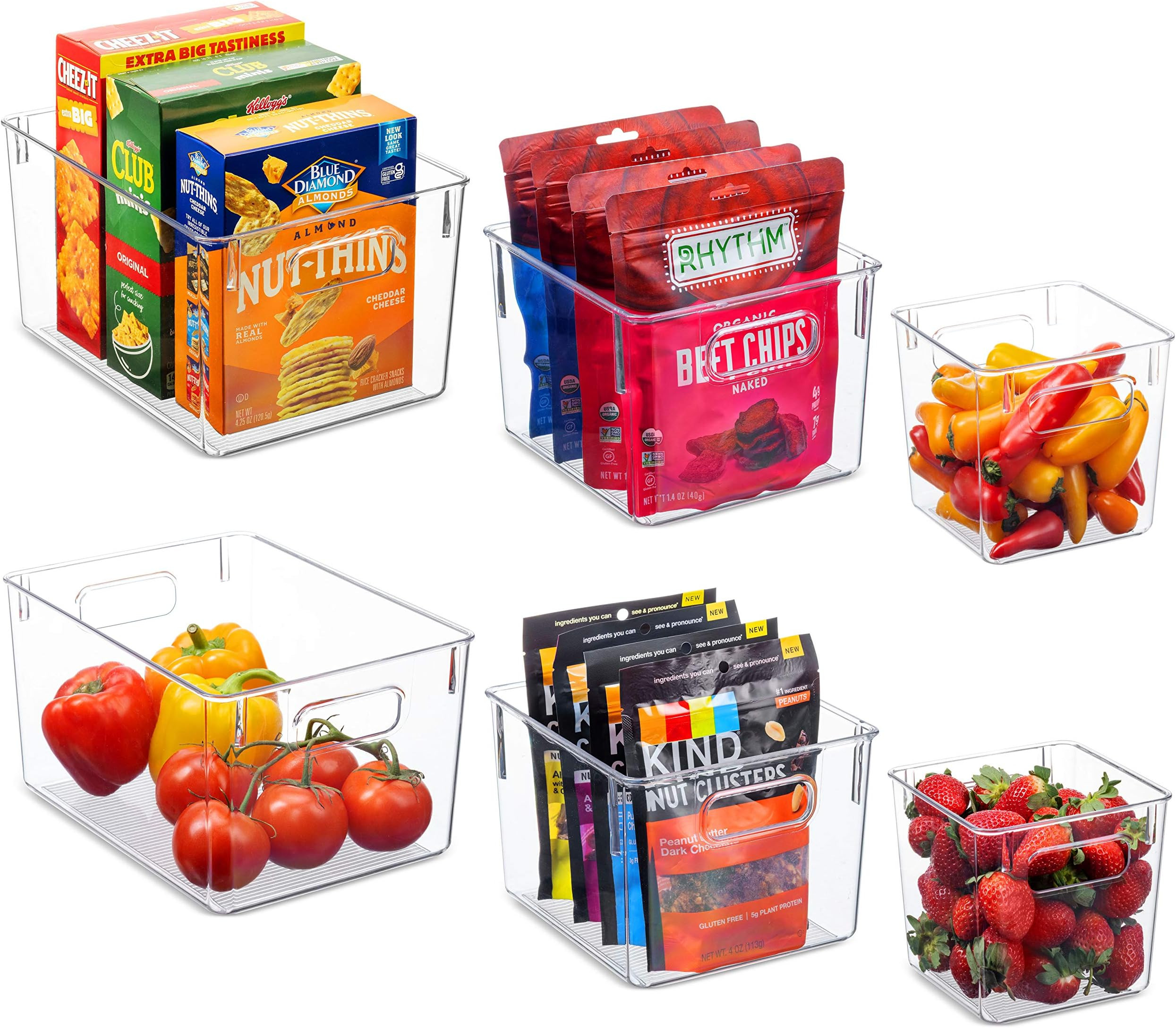 Set Of 6 Clear Pantry Organizer Bins Household Plastic Food Storage Basket with Cutout Handles for K | Amazon (US)