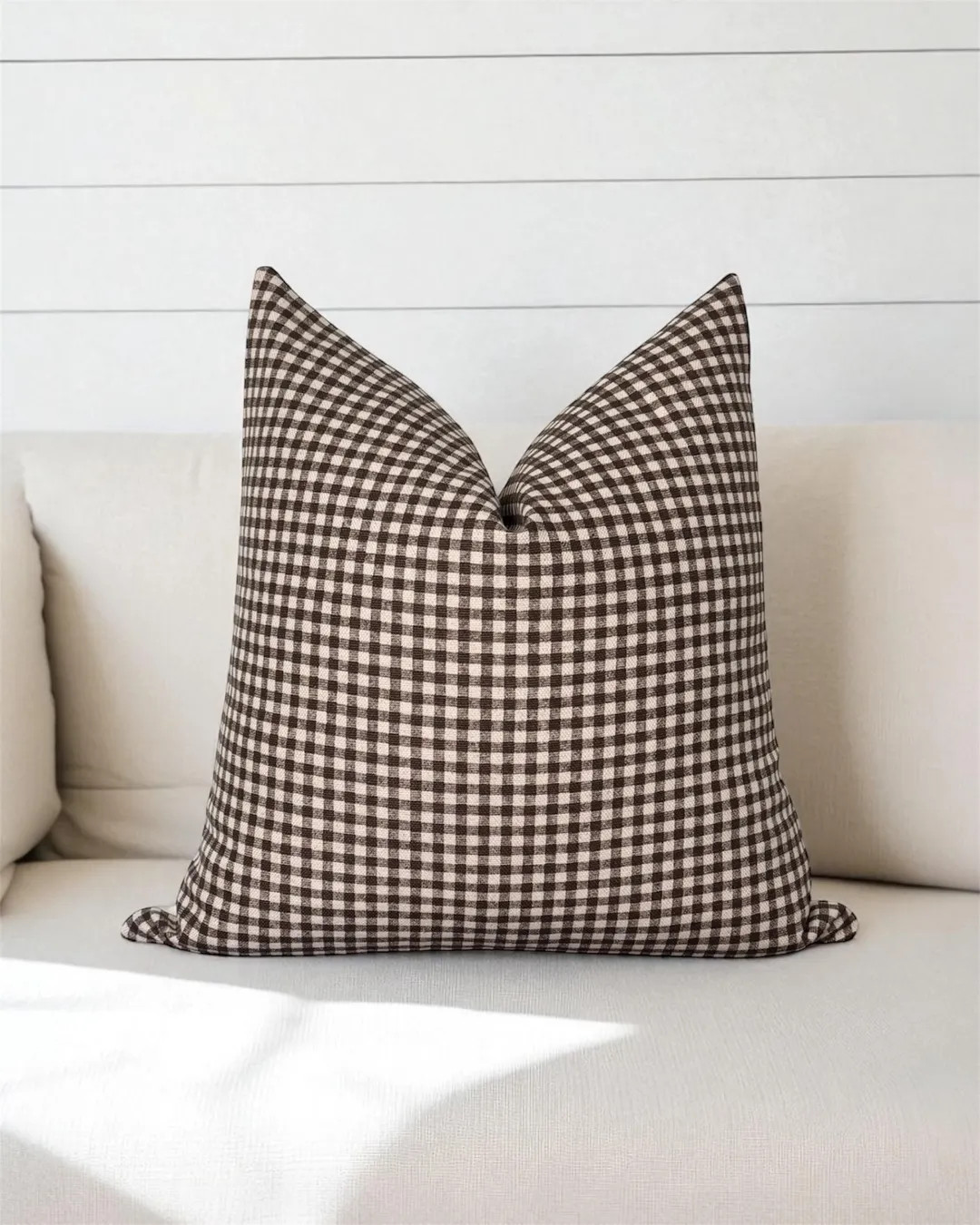 Brown Plaid Pillow Cover, Fall Pillow Cover, Brown Gingham Pillow, Modern Farmhouse Pillow, Brown... | Etsy (US)