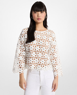 Michael Kors Women's Crewneck Crochet Top with Removable Slip Tank - Macy's | Macy's