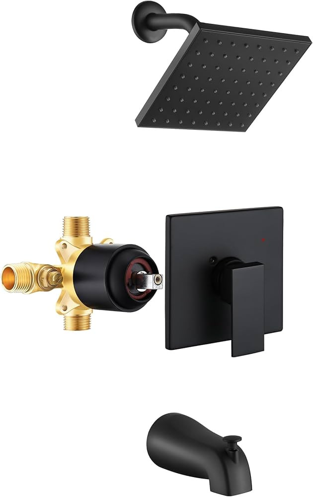 Esnbia Tub Shower Faucet Set (Valve Included) with 6-Inch Rain Shower Head and Tub Spout, Black S... | Amazon (US)