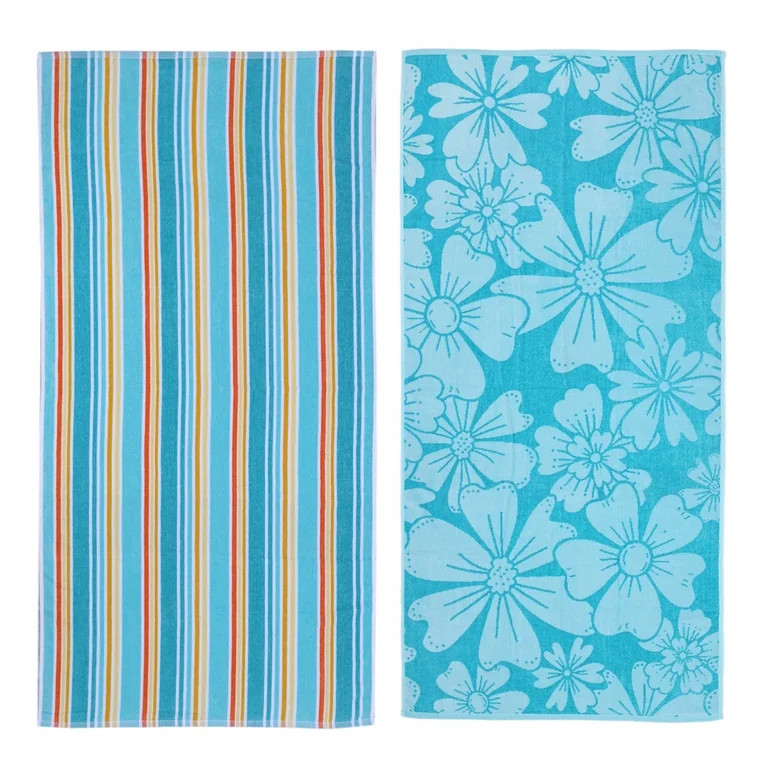 Mainstays Green Flower & Stripes Beach Towels (2 Count) | Walmart (US)
