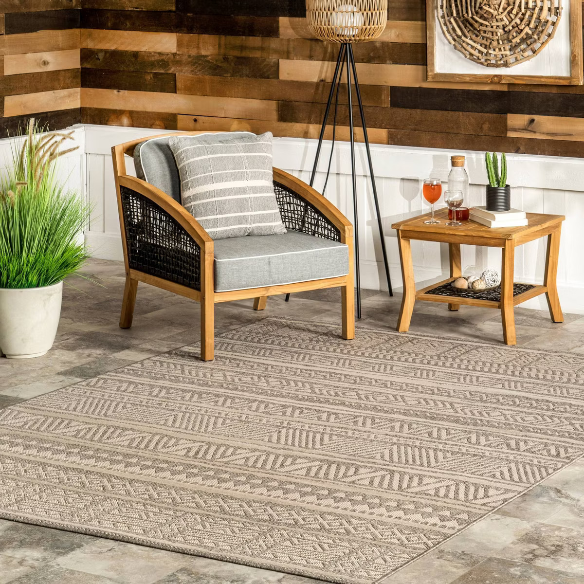 nuLOOM Abbey Tribal Striped Indoor/Outdoor Rug Light Gray | Target