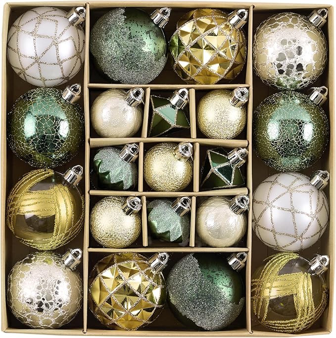 DecorbyHannah Christmas Ornaments Set Decorations, 21ct Green and Gold Emerald Vintage Christmas ... | Amazon (US)